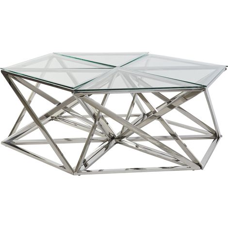 Table Café Set 6 Acier Verre 137,5X120,5X46 (1/5)