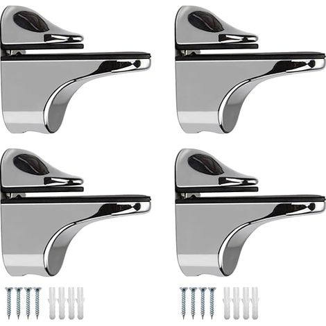 Set of 4 Adjustable Glass Shelf Brackets for 5 to 22 mm Thick Wood/Glass Shelves (1/5)