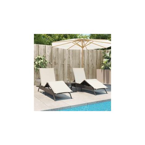 Chaises longues lot de 2 avec table marron résine tressée (1/5)