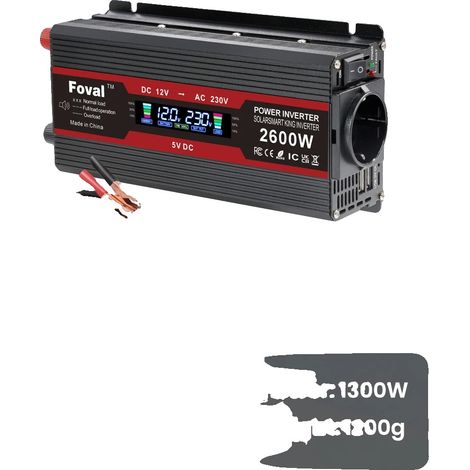 Wechselrichter, modifizierte Sinuswelle, zwei USB-Anschlüsse, 2600 W, 12 V, Schwarz (1/2)