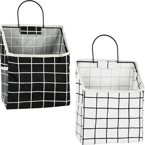 LAOA 2-teiliges Wandaufbewahrungsset, Hängeaufbewahrungstasche, Wandregal aus Stoff, Hängeorganizer-Tasche, mit Metallrahmen, wasserdicht, für Schlafzimmer, Badezimmer, Küche (Schwarz, Weiß) (1/5)