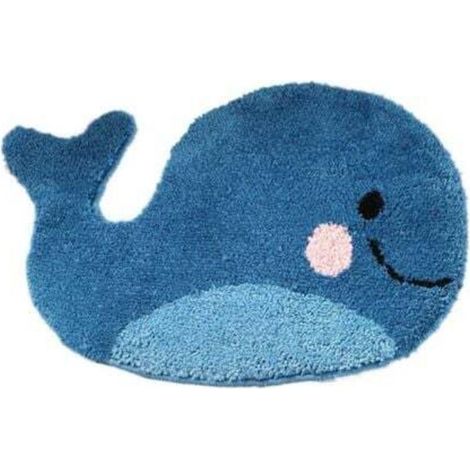 [NON UTILIZZATO] 47x63cm Tapis de salle de bain bleu - Tapis antidérapant en forme de baleine, tapis de sol absorbant en microfibre lavable