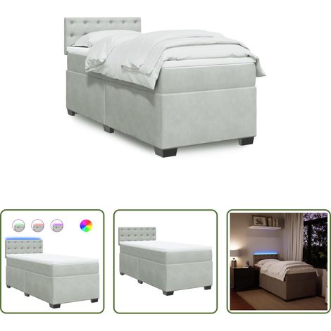 vidaXL Surmatelas - Sommier à lattes de lit et matelas Gris clair 90x190 cm Velours (1/5)