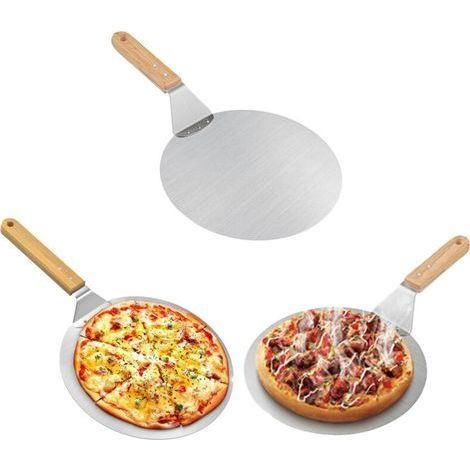 Lot de 3 Pelle à pizza en acier inoxydable avec manche en bois, poussoir à pizza pour pierre à pizza, poussoir à pain, pelle à gâteau, pelle à pizza,(10 pouces) (1/5)