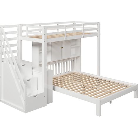Litera infantil con almacenaje 90x200 cm + 140x200 cm blanca MODENUIT (1/5)