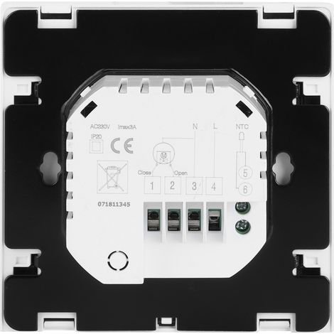 Termostato eléctrico de suelo con controlador de temperatura, pantalla LCD, tecnología NTC, cristal templado, PC+ABS, CA 200–240 V, 5–35 °C ±0,5 °C (1/5)