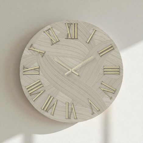 Orologio rotondo D40 cm in legno rivestito con parato e dettagli Oro ADAK (1/2)