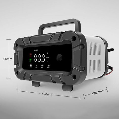 Ortviai Chargeur Batterie 12 V Intelligent Automatique avec Écran LCD, pour Voiture, Moto, Tondeuse – Gris (1/5)