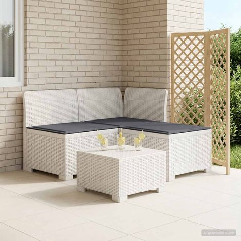 Canapé de Jardin 3 Places Modulaire en PP Aspect Rotin Blanc avec Coussins Gris - PANGIVO (1/5)
