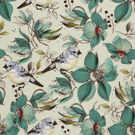 Tissu d'extérieur décoratif Oxford - motif oiseaux parmi les fleurs (1/5)