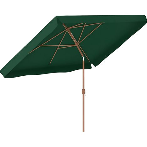 Parasol de jarden 2 x 3 m avec ouverture à manivelle, enclenable et anti-UV 50+, vert, parfait pour profiter de l'ombre et de la protection solaire dans votre jardin, sur votre balcon ou à la plage