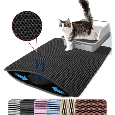 Cat litter mat, double layer, honeycomb, non-slip, waterproof and urine-proof, cat accessory, 6090 cm, black (1/5)