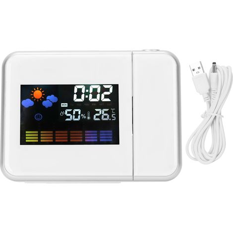 Orologio a LED per interni con proiezione – termometro/igrometro – previsioni del tempo – funzione snooze – calendario perpetuo – bianco