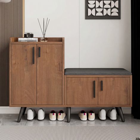 Mueble zapatero 120x34x82,8 cm natural, 4 puertas, metal y aglomerado MEUBLIV (1/5)