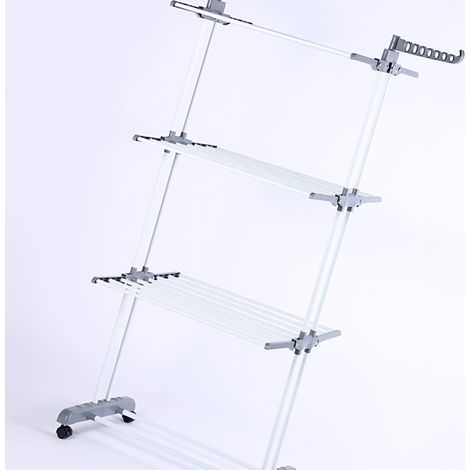Porte-vêtements pliable sur pied en forme d'aile, design créatif, portable, à roulettes, porte-serviettes rétractable à trois niveaux, vente en gros, gris. (1/5)