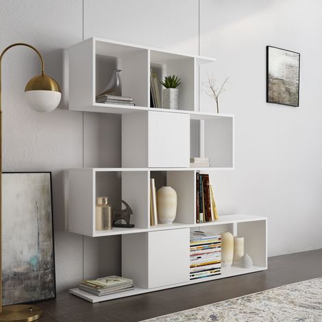 Libreria Budrio, Biblioteca 9 Ripiani, Installazione a Terra, Struttura a zig zag, 93x28x142h cm Bianco (1/3)