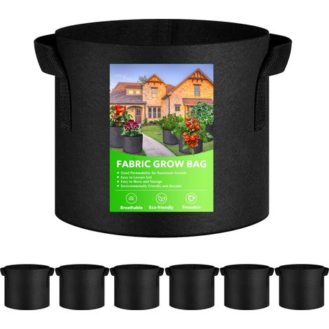 Sacs de Plantation Lot de 6 Sac à Plantes 60 L en Non Tissé Pots pour Tomates Fraises Poivrons Carottes 15 gallons Noirs (1/4)