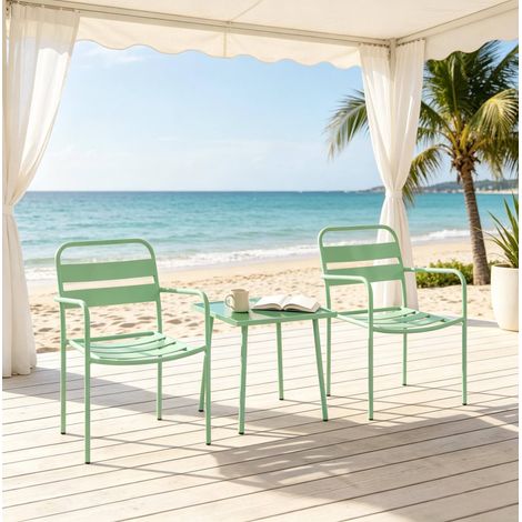 Set bistrot jardín 3 piezas 50x50x50 cm acero galvanizado/vidrio verde - MEUBLIV (1/5)