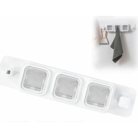Porte Serviette Torchon Adhésif Cuisine Triple, Attache Torchon sans Perçage, Porte Torchons Autocollante, Crochet Support de Pince, pour Salle de Bain (Blanc) (1/5)