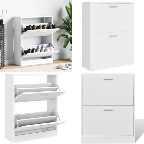 Meuble à chaussures en bois avec 2 compartiments Blanc - Meubles À Chaussures - Étagères À Chaussures - Rangement Chaussures - Meubles Entrée - Rangement Intérieur - Home & Living (1/5)