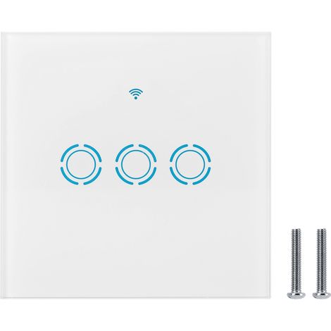 Interruttore touch WiFi a 3 vie, per domotica, in vetro temperato, 86 mm, 90-250 V, compatibile con Alexa e Google Assistant, design elegante. (1/5)