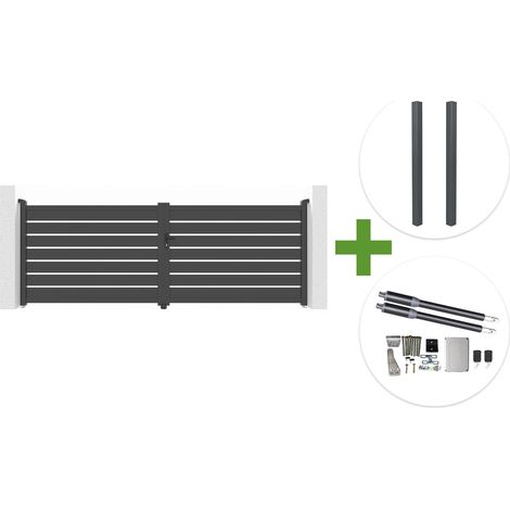 Portail battant 4m VOGEL H.140cm gris + 2 poteaux ELDA + motorisation RANGER B150
