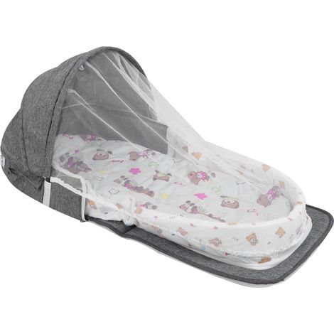Tragbares und multifunktionales Falt-Babybett mit Moskitonetz, inklusive Spielzeug, grau (1/5)
