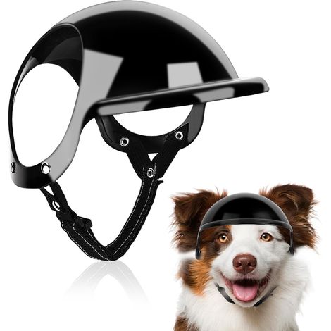 Hunde-Sicherheitshelm, Helm mit Ohrenlöchern und verstellbaren Riemen, geeignet für kleine Hunde für Spaziergänge im Freien (Größe S, schwarz)