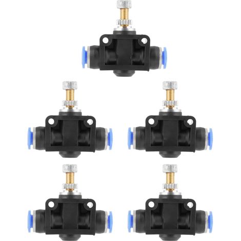 5 pièces Régulateur de Débit d'Air 6mm à Bouton-Poussoir, Contrôleur de Vitesse Pneumatique (1/5)