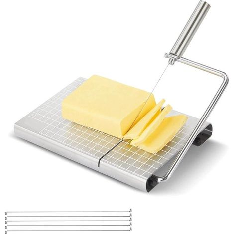 Cortador de queso de acero inoxidable, 5 alambres de repuesto y tabla de cortar, Para bloques de queso (1/5)