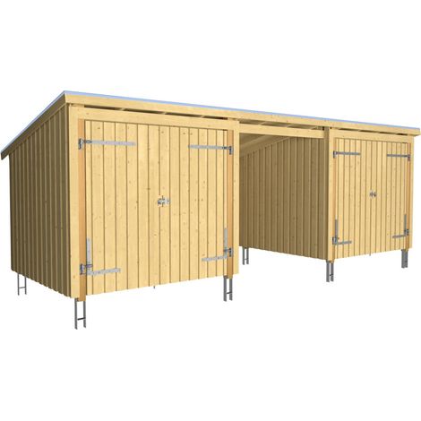 Plus Gartenhaus Nordic Multi 619 x 208 cm natur mit 2 Doppeltüren, offen, Dachpappe, H-Anker (1/2)
