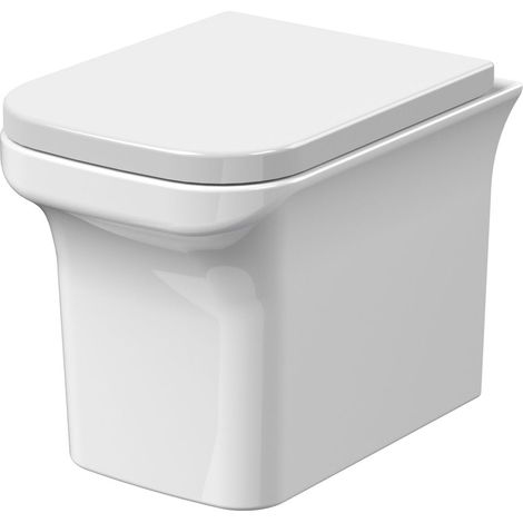 Rimless Wall Hung Square Toilet Pan & Soft Close Seat - 390mm x 340mm x 480mm (1/4)