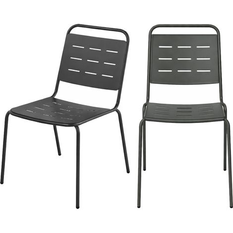 Lot de 4 chaises de jardin en métal - Gris foncé - Aria (1/5)