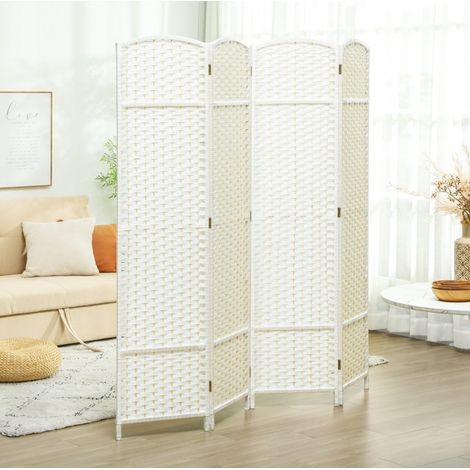 Biombo plegable de 4 paneles blanco de madera y polipropileno 160 x 170 cm (1/5)