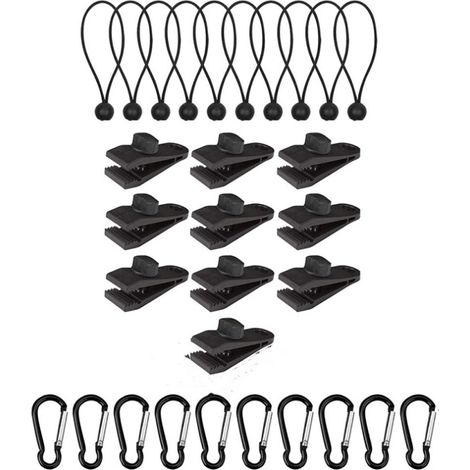 Lot de 45 attaches de bâche robustes avec mousquetons et élastiques, pour bâche auvent, camping, caravane et tonnelle (1/5)