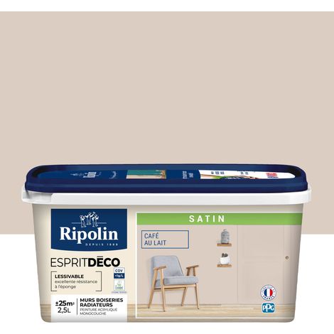 Ripolin – Peinture murale satin 2,5L couleur café au lait – Lessivable et facile à appliquer – Pour murs, boiseries et plinthes – Fabriqué en France (1/5)
