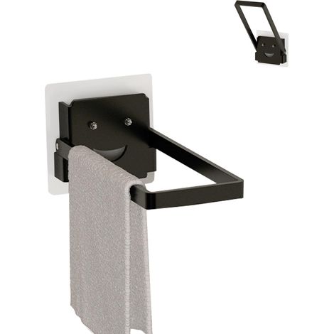 Porte-Serviettes Noir Autocollant 25cm - Étagère à Serviettes en Acier Inoxydable sans Percage - Fixation Murale pour Salle de Bain, Cuisine, Balcon (1/5)