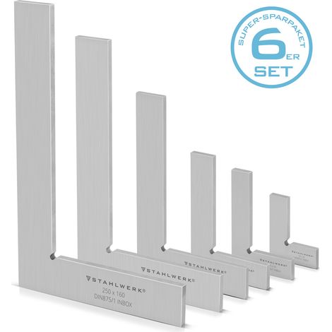 STAHLWERK Juego de escuadras planas de 90° de 6 piezas DIN 875/1 de acero inoxidable (1/5)