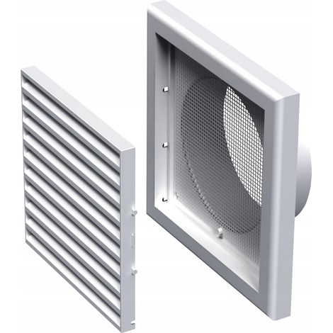 Rejilla de ventilación MW100AK - rejilla de ventilación de 154x154 mm con malla y brida redonda de 100 mm, blanca (1/3)