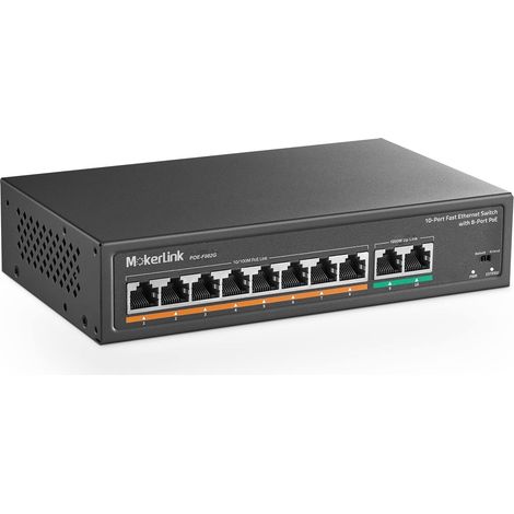 8 Port PoE Switch, 2 Gigabit Uplink, PoE Plus 802.3af/at, Alimentation intégrée de 120W, 250 mètres, Metal Plug & Play (1/5)