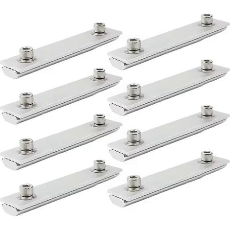 Lot de 8 supports de fixation pour panneaux solaires photovoltaïques de 14 cm, avec rails et connecteurs. Supports argentés pour panneaux photovoltaïques. Alimentation solaire. (1/5)