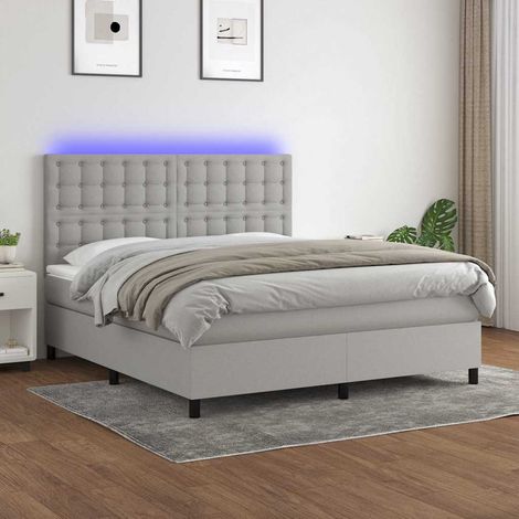 Sommier à lattes de lit et matelas et LED Gris clair 180x200 cm (1/5)