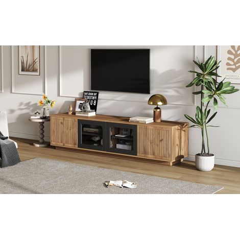 Armoire TV de 1804045 cm. Armoire pour le salon. Longueur : 180 cm. Conçue pour accueillir des téléviseurs jusqu’à 75 pouces. Capacité de charge maximale : 30 kg. (1/5)