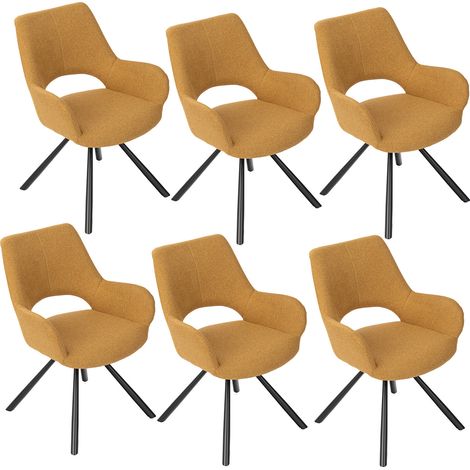 MEUBLES COSY Set di 6 sedie da pranzo scandinave con schienale e braccioli, sedia a croce, gambe in metallo nero, sedile imbottito in tessuto, giallo, 58,5x59x81 cm