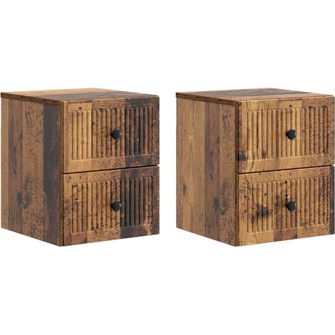 Mesita de Noche de Pared con cajón 2 pcs Madera envejecida