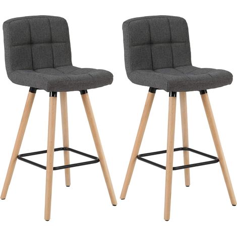 WOLTU Sgabelli bar, Set di 2 Sgabelli da Bar in Tessuto di Lino Sgabelli Cucina Moderni Sgabelli Alti con Gambe di Legno Sedie da Bar per Cucina Bancone, Grigio Scuro