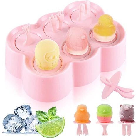 Moldes para helados infantiles, Moldes de silicona para helados, Moldes reutilizables para polos, Mini moldes para helados para bebés y (rosa) (1/5)