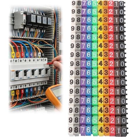 Repere fil electrique, Identification Tableau Électrique avec Repère Fil Électrique Numéroté Distinction 6 et 9, Marqueur de Câble Clip 1,5mm 2,5mm, Étiquette Couleur pour Repérage des Fils Électrique (1/5)