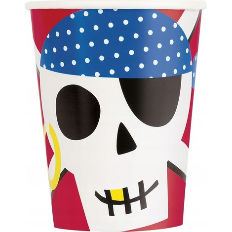 Bicchieri di carta da 266 ml per festa di compleanno a tema teschio pirata, confezione da 8 pezzi. (1/2)