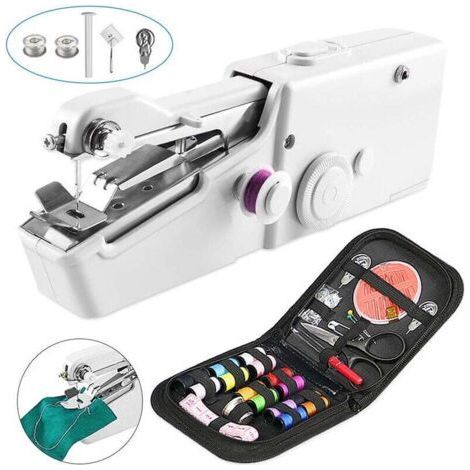 Mini Portable Sewing Machine, Portable Hand Sewing, Manu Quick Stitch Tool for Garment, Curtain, Electric Hand Sewing Garment Household (White) (1/5)